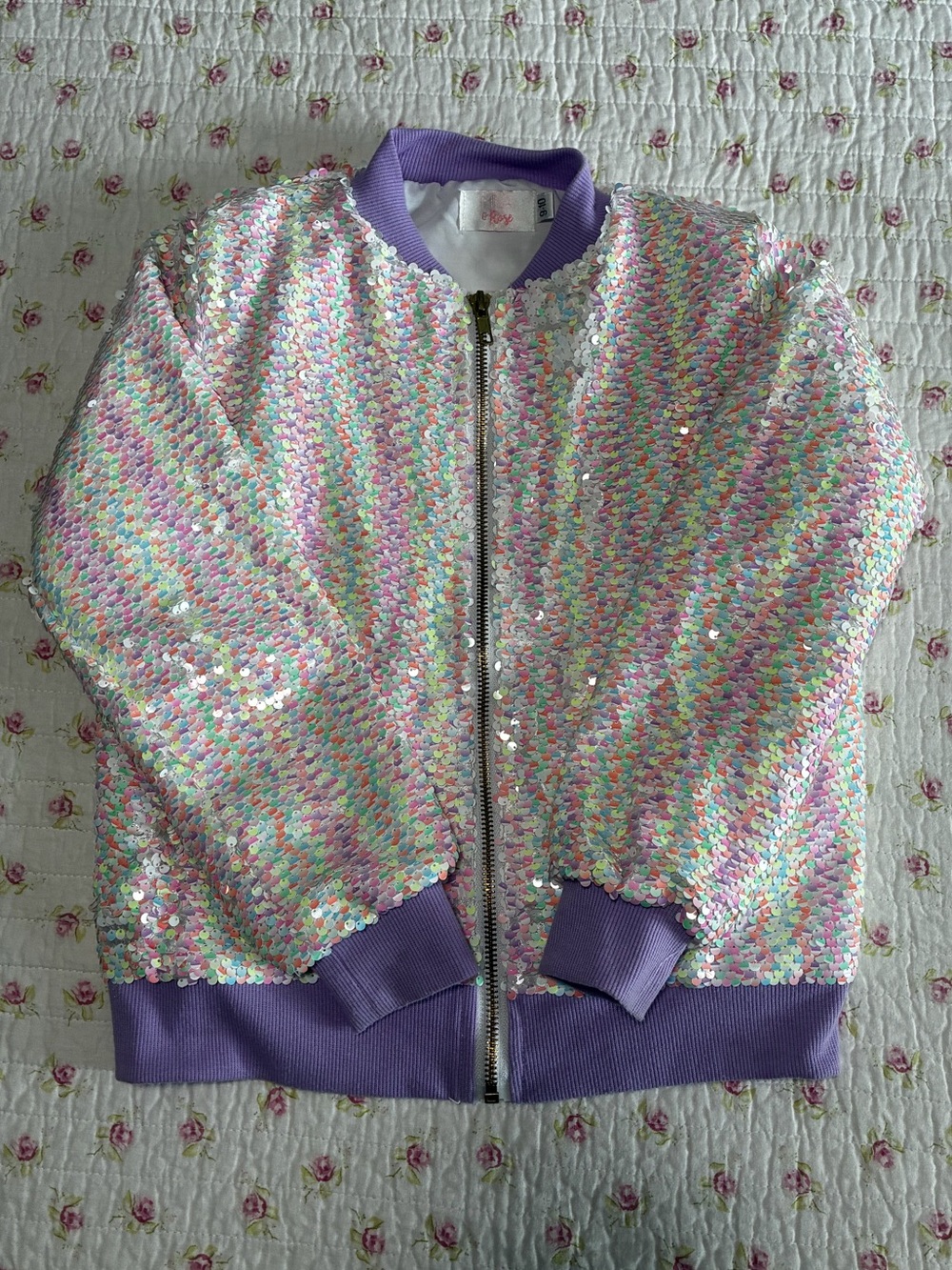 Mila & Rose Kids 9/10 Sequin Bomber Jacket - Lavender Trim